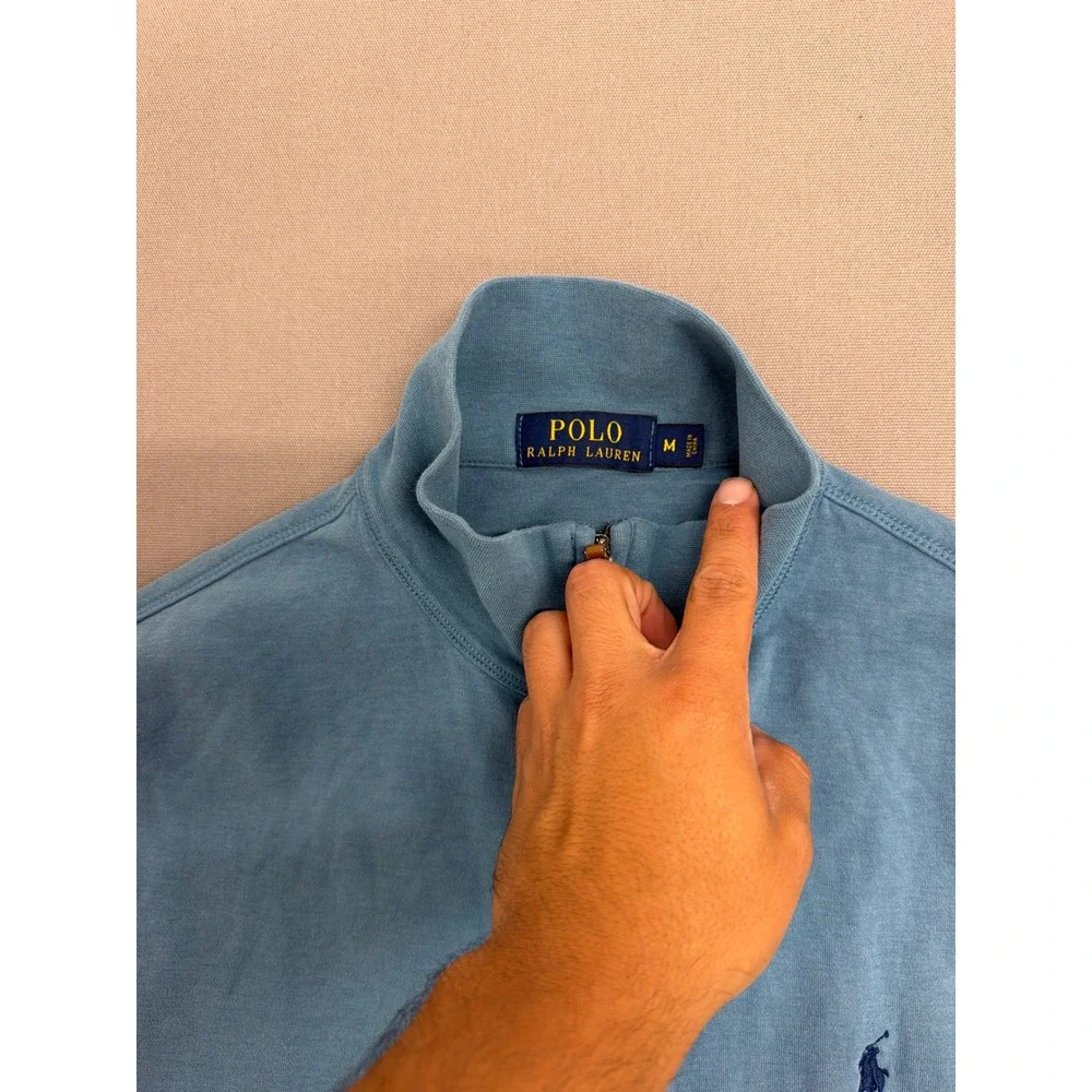 Polo Ralph Lauren Mens Full Zip Sweatshirt Blue Mock Neck Jacket Size M 2236